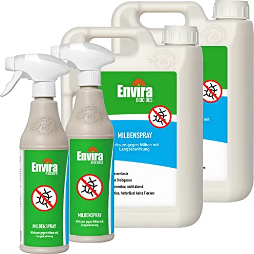 Envira Anti Milben-Spray 2x 2 Liter + 2x 500 ml - Mittel gegen Milben, Hausstaubmilben - Milbenabwehr für Matratzen, Textilien & Polster mit Langzeitwirkung - Geruchlos von Envira