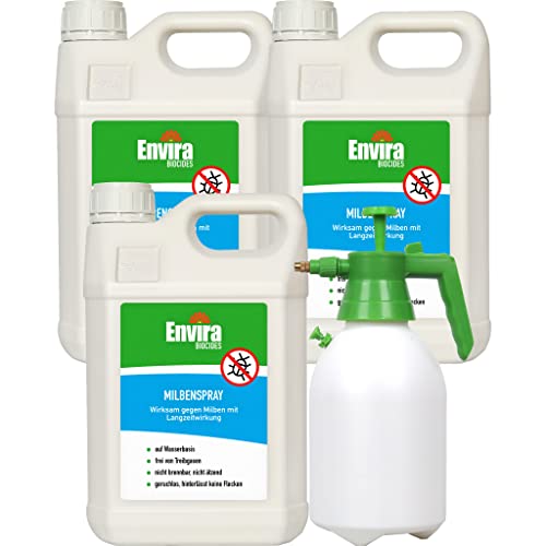 Envira Anti Milben-Spray 3 x 5L + 2L Drucksprüher - Mittel gegen Milben, Hausstaubmilben - Milbenabwehr für Matratzen, Textilien & Polster mit Langzeitwirkung - Geruchlos von Envira