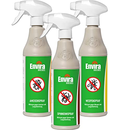 Envira Garten Pack - Ameisenspray, Spinnenspray & Wespenspray - Langzeitwirkung, Geruchlos & Auf Wasserbasis - Je 500 ml von Envira