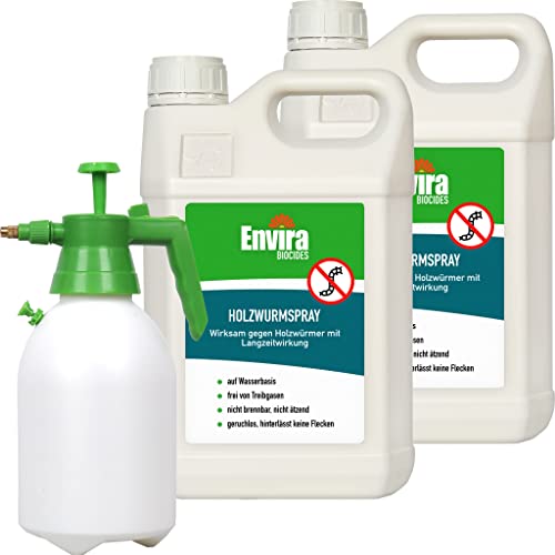 Envira Holzwurm-Spray - Holzwurm Ex Gegen Holzschädigende Insekten - Langzeitschutz & Wasserbasis - 2 x 5L + Sprüher von Envira