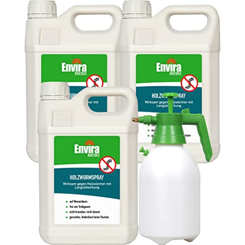 Envira Holzwurm-Spray - Holzwurm Ex Gegen Holzschädigende Insekten - Langzeitschutz & Wasserbasis - 3 x 5L + Sprüher von Envira