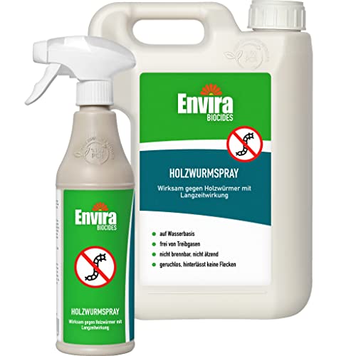 Envira Holzwurm-Spray - Holzwurm Ex Gegen Holzschädigende Insekten Mit Langzeitschutz - Auf Wasserbasis - 500 ml + 2L von Envira