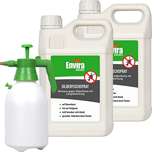 Envira Silberfisch-Spray - Anti-Silberfisch-Mittel Mit Langzeitwirkung - Geruchlos & Auf Wasserbasis - 2x 5 Liter + 2L Drucksprüher von Envira