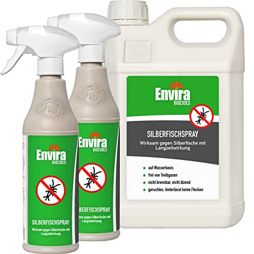 Envira Silberfisch-Spray - Anti-Silberfisch-Mittel Mit Langzeitwirkung - Geruchlos & Auf Wasserbasis - 2x 500 ml + 5 Liter von Envira