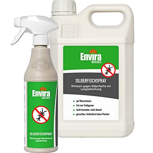 Envira Silberfisch-Spray - Anti-Silberfisch-Mittel Mit Langzeitwirkung - Geruchlos & Auf Wasserbasis - 5L+500ml von Envira