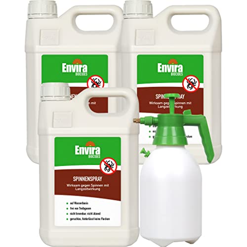 Envira Spinnen-Spray - Anti-Spinnen-Mittel Mit Langzeitwirkung - Geruchlos & Auf Wasserbasis - 3 x 5 Liter + 2L Drucksprüher von Envira