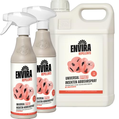 Envira Universal Effect Insekten Abwehrspray 2 x 500 ml + 2 Liter - Extra starkes Spray mit Langzeitwirkung gegen Trauermücken, Silberfische, Lebensmittelmotten & Ungeziefer - Mittel gegen Insekten von Envira