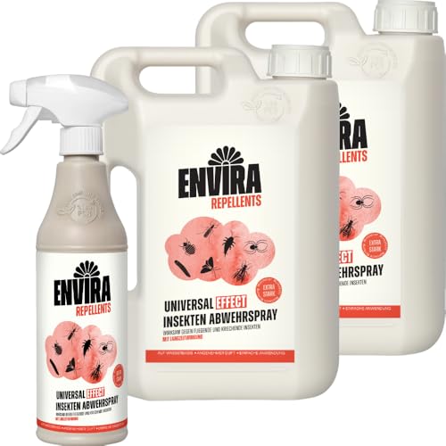 Envira Universal Effect Insekten Abwehrspray 500 ml + 2 x 2 Liter - Extra starkes Spray mit Langzeitwirkung gegen Trauermücken, Silberfische, Lebensmittelmotten & Ungeziefer - Mittel gegen Insekten von Envira
