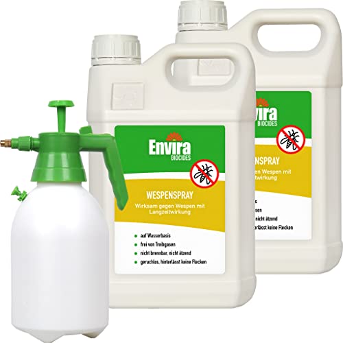 Envira Wespen-Spray gegen Wespen & Wespennester - Anti-Wespen-Spray zur Wespen-Abwehr mit Langzeitwirkung & auf Wasserbasis - 2 x 5 Liter + 2L Drucksprüher von Envira