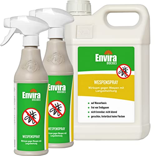 Envira Wespen-Spray gegen Wespen & Wespennester - Anti-Wespen-Spray zur Wespen-Abwehr mit Langzeitwirkung & auf Wasserbasis - 2 x 500 ml + 5 Liter von Envira