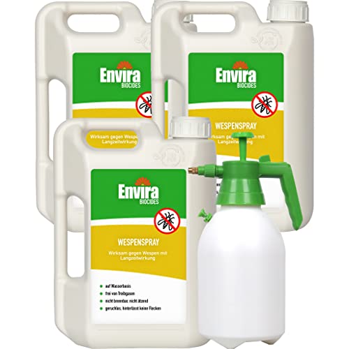 Envira Wespen-Spray gegen Wespen & Wespennester - Anti-Wespen-Spray zur Wespen-Abwehr mit Langzeitwirkung & auf Wasserbasis - 3 x 2 Liter + 2L Drucksprüher von Envira