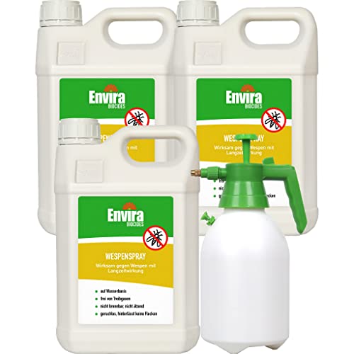 Envira Wespen-Spray gegen Wespen & Wespennester - Anti-Wespen-Spray zur Wespen-Abwehr mit Langzeitwirkung & auf Wasserbasis - 3 x 5 Liter + 2L Drucksprüher von Envira