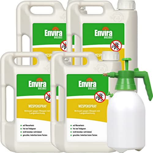 Envira Wespen-Spray gegen Wespen & Wespennester - Anti-Wespen-Spray zur Wespen-Abwehr mit Langzeitwirkung & auf Wasserbasis - 4 x 2 Liter + 2L Drucksprüher von Envira
