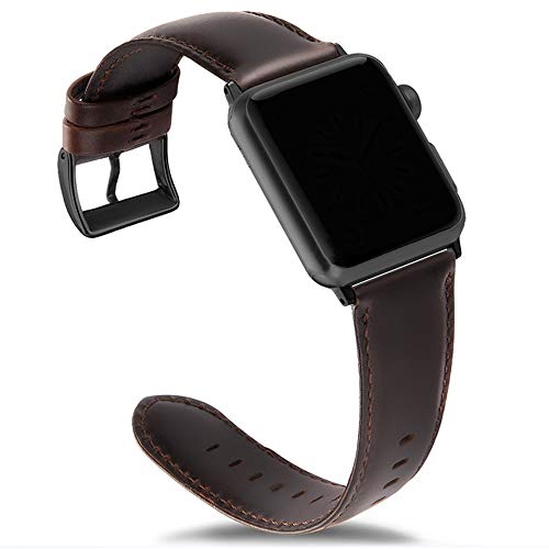 Envlop Wrist | Lederarmband für Apple Watch Series 1-3 (42mm) und Series 4-6 (44mm) aus hochwertigem Echtleder mit schwarzem Edelstahl Verschluss - Ebenholzbraun von Envlop
