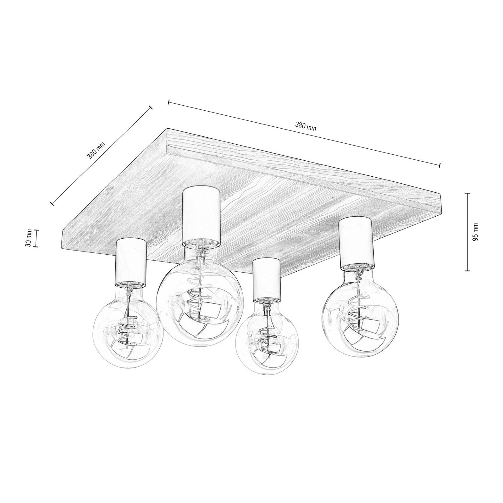 Envostar Lobo Deckenlampe 4fl. Kiefer nussbaum von Envostar