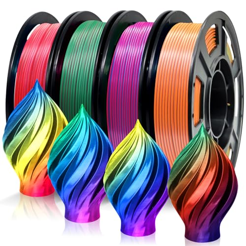 EONO 4 X 250g Farbpackung, Dreifarbiges PLA Filament 1,75mm, Mehrfarbiges 3D Drucker filament, 4 x 250g Spulen, Silk Rosen rot/Blau/Grün, Rot/Blau/Gold, Grün/Lila/Kupfer, Blau/Lila/Gelb von Eono