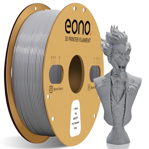 EONO Grau PLA Filament 1,75 mm, 3D Drucker Filament PLA 1kg (2.2lbs), Maßgenauigkeit +/- 0.03mm 3D Druck Filament, PLA Grau von Eono