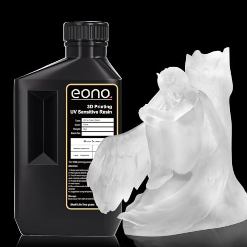 EONO Hochtransparentes 3D Drucker Resin, Nicht Vergilbendes Hochauflösendes 3D Druck Resin, 405nm UV Resin für LCD 3D Drucker, Ultra-Klar Hochtransparentes 1000g von Eono