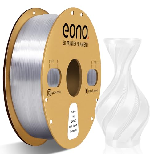 EONO PETG Filament 1,75 mm Stärkere Zähigkeit PETG 3D Drucker Filament 1 kg (2,2 Pfund) Maßgenauigkeit +/- 0,03 mm für FDM 3D Druck, PETG Transparent von Eono