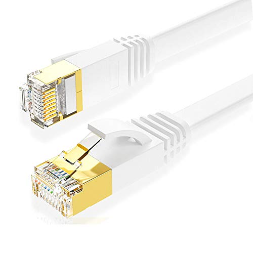 Eono Cat 7 Ethernet Kabel - 10Gbit/s 600Mhz Lan Kabel Flaches Netzwerkkabel S/FTP mit Vergoldeter RJ45 für Router, Modem, Switch, Xbox One, PS5, PS4, TV (Flat White, 1M/3FT) von Eono