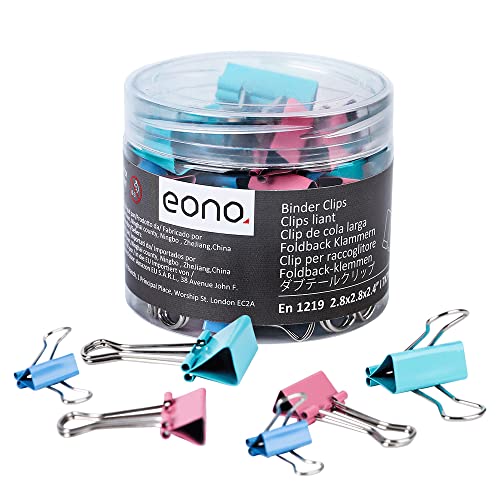 Eono Farbe Foldback Klammern 50 Pack Metall Faltung Farbe Binder Clips, drei Größen für Schule Home Office Store, 15mm, 19mm, 25mm von Eono