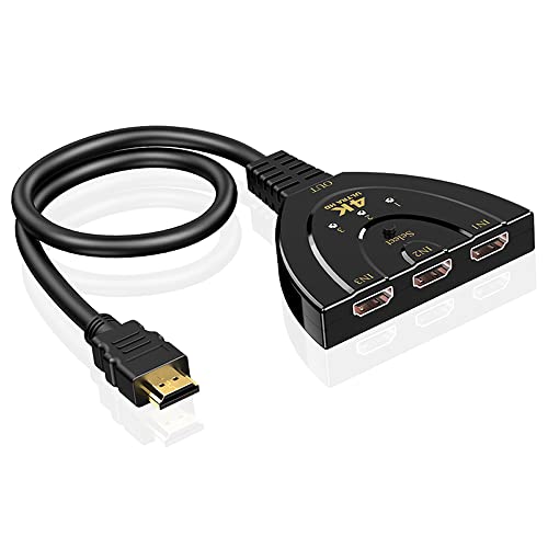 Eono HDMI Switch 4K, 1080P Manuell HDMI Switcher, 3 zu 1 HDMI Verteiler, HD HDMI Umschalter kompatibel mit Xbox/PS3/PS4/HDTV/Blu-Ray/DVD von Eono