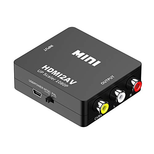 Eono HDMI auf AV Adapter, 1080P HDMI zu RCA Konverter 3RCA CVBS Composite Video Audio HDMI to AV Adapter mit USB Ladekabel Kompatibel mit PC TV DVD PAL PS3 NTSC VCR VHS (Schwarz) von Eono