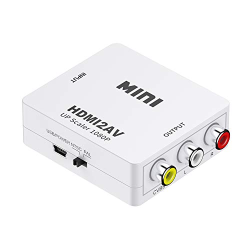 Eono HDMI auf AV Adapter, 1080P HDMI zu RCA Konverter 3RCA CVBS Composite Video Audio HDMI to AV Adapter mit USB Ladekabel Kompatibel mit PC TV DVD PAL PS3 NTSC VCR VHS (Weiß) von Eono