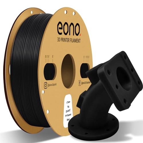 Eono PP Filament 1,75mm Polypropylen (+/- 0,03 mm) Halbflexibles Robustes Filament PP 3D Drucker 1 kg (2,2 Pfund) für 3D Druck,5pcs Build Sheet enthalten, Schwarz von Eono