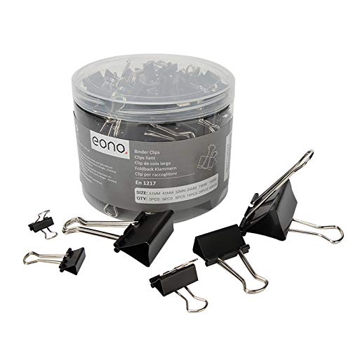 Eono Schwarze Binderclips 100 Stk Assorted Size Foldback Metall Binder Papierklammern für Papierarbeiten, Extra Small Medium Large 6 Größen - 51mm, 41mm, 32mm, 25mm, 19mm, 15mm Eono Schwarze Binderclips 100 Stk Assorted Size Foldback Metall Binder Papierklammern für Papierarbeiten, Extra Small Medium Large 6 Größen - 51mm, 41mm, 32mm, 25mm, 19mm, 15mm von Eono