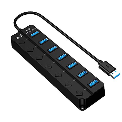 Eono USB HUB mit Einzelnen Power Schalter, 7 Port USB 3.0 Hub, Datenhub, Adapter kompatibel mit MacBook, Mac Pro, Mac Mini, iMac, PC, Flash Drive, Mobile HDD von Eono