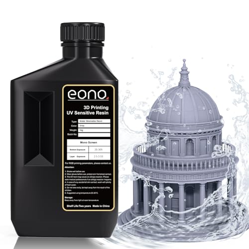 Eono Wasserwaschbares 3D Drucker Resin 3D Druck Resin UV 405nm Rapid Photopolymer Resin Water Washable Resin für LCD 3D Druck, Grau 1000g von Eono