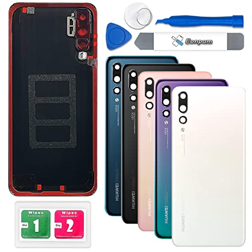 Eonpam Akkudeckel für Huawei P20 Pro Rückseite Glas Original Backcover Back Glas Ersatz Reparatur Set mit Kameraobjektiv (Weiß) von Eonpam