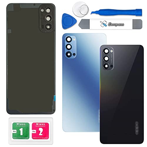 Eonpam Akkudeckel für Oppo Reno4 5G Rückseite Glas Original Backcover Back Glas Ersatz Reparatur Set mit Kameraobjektiv (Schwarz) von Eonpam