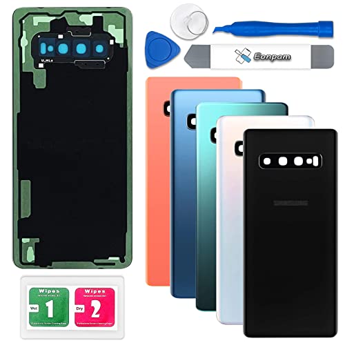 Eonpam Akkudeckel für Samsung Galaxy S10+ Plus G975 Rückseite Glas Backcover Ersatz Reparatur Set mit Kameraglas (Prisma Schwarz) von Eonpam