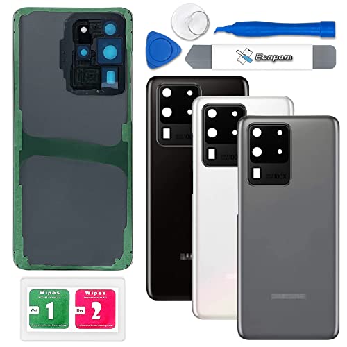 Eonpam Akkudeckel für Samsung Galaxy S20 Ultra G988 Rückseite Glas Backcover Ersatz Reparatur Set mit Kameraglas (Grau) von Eonpam