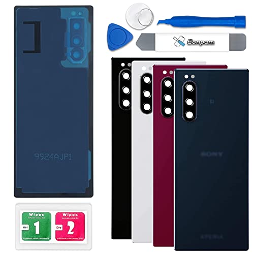 Eonpam Akkudeckel für Sony Xperia 5 Rückseite Glas Original Backcover Back Glas Ersatz Reparatur Set mit Kameraobjektiv (Blau) von Eonpam