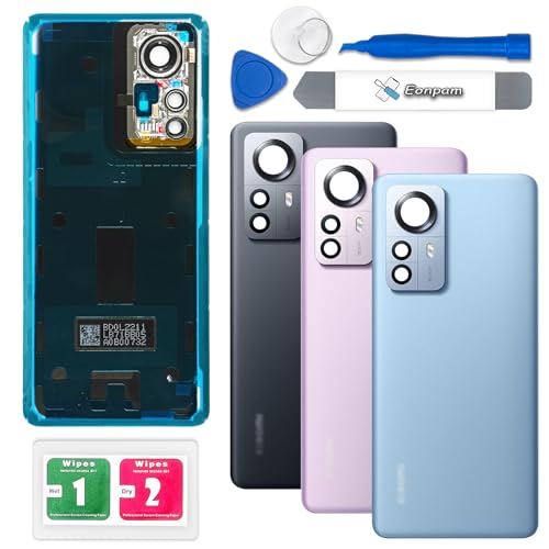 Eonpam Akkudeckel für Xiaomi 12 Pro Rückseite Glas Original Backcover Back Glas Ersatz Reparatur Set mit Kameraobjektiv (Blau) von Eonpam