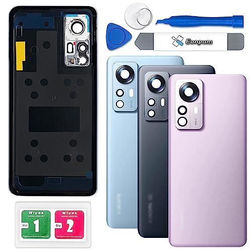 Eonpam Akkudeckel für Xiaomi Mi 12 / Mi 12X Rückseite Glas Original Backcover Back Glas Ersatz Reparatur Set mit Kameraobjektiv (Lila) von Eonpam