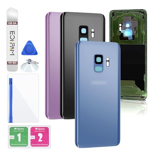 Eonpam akkudeckel für Samsung Galaxy S9 G960 Rückseite Glas Original Backcover Back Glas Ersatz Reparatur Set mit Kameraobjektiv (Blau) von Eonpam