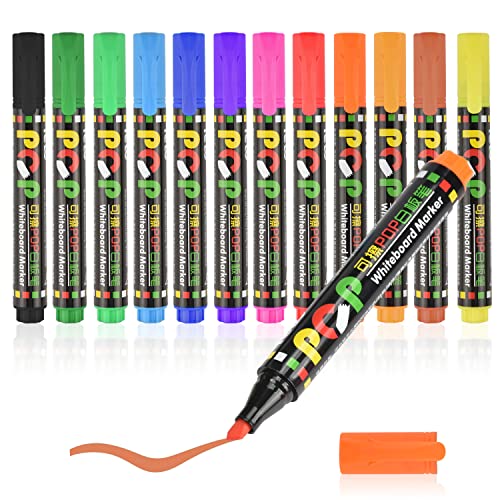 EooUooIP 12Farben Whiteboard Marker,Whiteboard Stifte,Weißwandstifte,Trocken Abwischbare Marker Whiteboard-Marker,Perfekt für Zuhause Schule Büro,Mehrfarbige Kreidemarker von EooUooIP