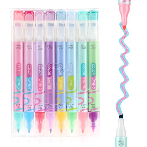 EooUooIP 8Pcs Dual Tipp Overlay Ästhetische Bibel Highlighters, 16 Farben Pastell Highlighters Meißelspitze feiner Punkt ohne Blutung ästhetische Highlighter für Journaling von EooUooIP