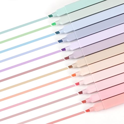 EooUooIP Ästhetische Textmarker Stifte, 12 Farben Breiter und Feiner Spitzen Textmarker Set, Doppelpastell Textmarker Stifte, für das Journal von EooUooIP