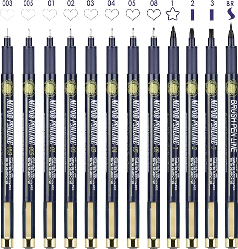 EooUooIP Fineliner Stifte Set, 12 Stück Schwarze Feinfilzstifte mit Strichbreiten von 0,03-0,3mm. Perfekt geeignet für Zeichnen, Skizzieren, Journaling, Notizen, Ausmalen und Comics von EooUooIP