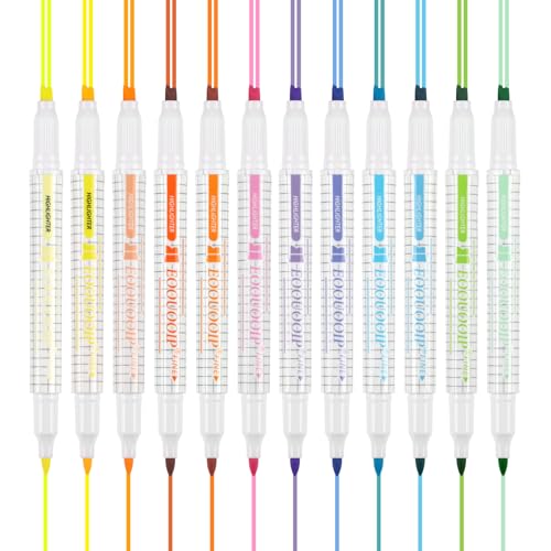 EooUooIP Pastell Textmarker – 12 Pcs Pastell Textmarker Set mit Zwei Spitzen, Schnell Trocknend, Verschiedenen Farben, Bibel Stift, Weiche Meißelspitze, Marker für die Stationäre Versorgung von EooUooIP