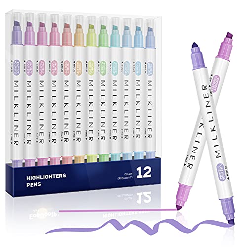 EooUooIP Textmarker, 12 Farben Breite und Feine Spitzen Textmarker Pastell Set für Schulen, Büros, Studenten von EooUooIP