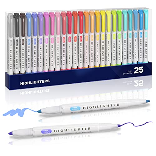 EooUooIP Textmarker, 25 Farben Dual Tip Stifte Breite und Feine Spitzen Doppelseitige Textmarker Pastell Set Textmarker Pastellfarben für Schulen, Büros, Studenten, Farbe sortiert von EooUooIP