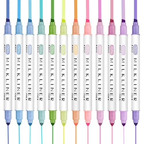 EooUooIP Textmarker, mit dünnen und breiten Schrägkeilspitzen Textmarker Pastell, für das Klassenzimmer und Büro, 12 Farben von EooUooIP