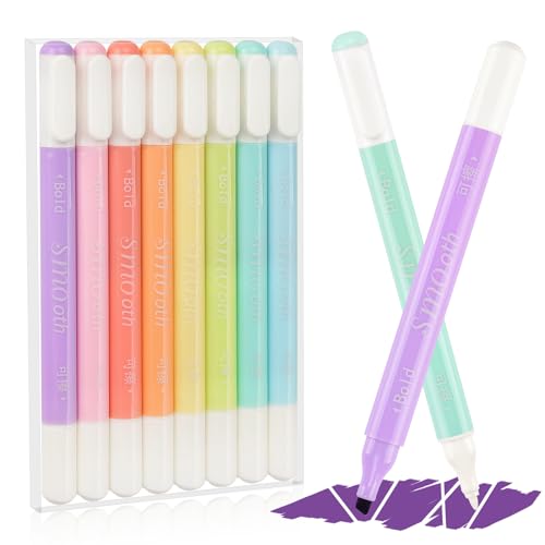 EooUooIP Textmarker Stifte, Radierbarer Textmarker,Pastell Dual Tips Textmarker,8 Bunte Fineliner Meißelspitze Schlanke für Teenager, Kinder und Erwachsene zum Färben von EooUooIP