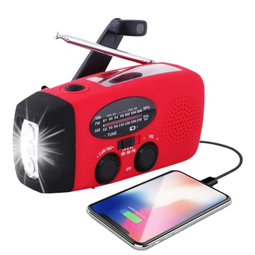 2000 mAh wiederaufladbares Solarfunkgerät mit hoher Kapazität, Notfall-Handkurbelradio mit LED-Taschenlampe für Haushalt und Outdoor-Camping, Wandern, AM/FM, NOAA, tragbares Wetterradio (rot) von Eosbird